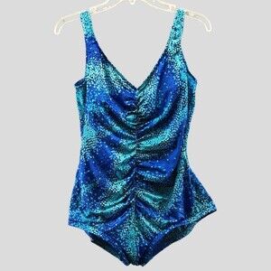 Vintage Slim Allure Ruched Low Back Retro Pinup One-Piece Swimsuit Size 6 Modest